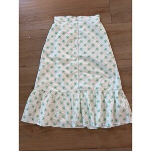 Sara Fitz Green Starburst Print Button Front Tiered Cotton Midi Skirt Womens M